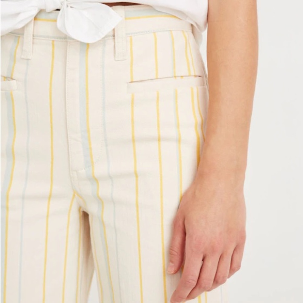 Madewell Emmett Wide-Leg Crop Cream Yellow and Blue Stripe Pants Size 28